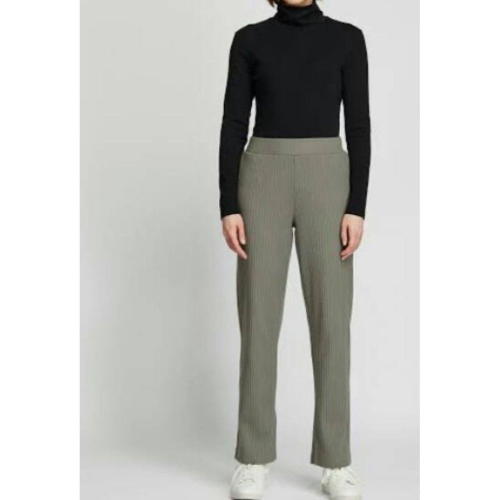 Uniqlo Wide Leg Ribbed Slit Straight Pants In Tan Color Sz M